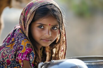 Portrait of a young indian girl wearing traditional clothes and jewelry