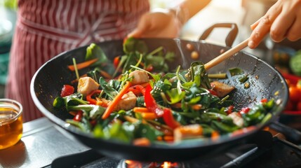 Wall Mural - Preparing a delicious stir-fry with fresh vegetables and your favorite protein.