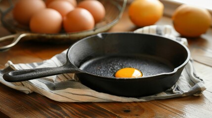 Wall Mural - Seasoning a cast iron skillet to create a non-stick surface for cooking.