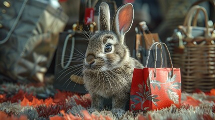 Poster - Cute Bunny with a Shopping Bag