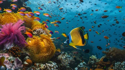 Wall Mural - Showcasing a table book on underwater photography, capturing the vibrant life beneath the ocean's surface.