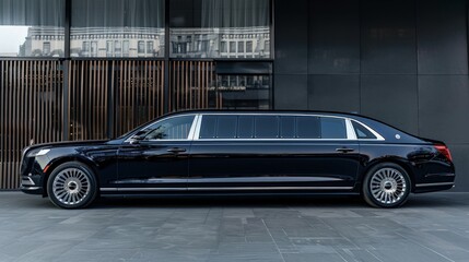 Canvas Print - The side profile of a luxurious limousine, highlighting its extended body and premium features. Ideal for special occasions and VIP transport.