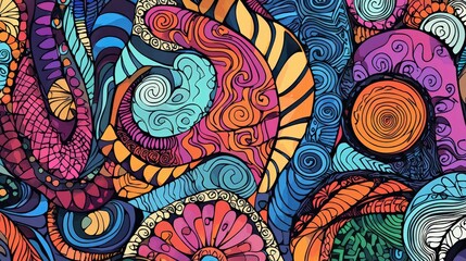 Leinwandbilder - Curved lines and swirl patterns blend in vibrant colors, creating an energetic and lively abstract composition