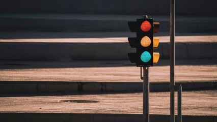 Wall Mural - A traffic light is on in the middle of a street, AI