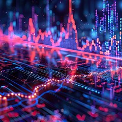 Colorful financial stock market graph showing data visualization, analysis trends, and investment information technology.