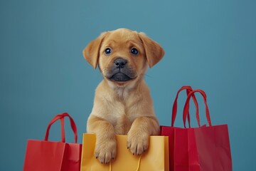 Canvas Print - Cute Puppy with Shopping Bags