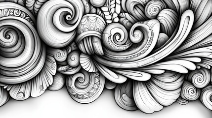 Leinwandbilder - Detailed swirling patterns showcase artistic creativity in black and white, emphasizing intricate line work and fluid shapes