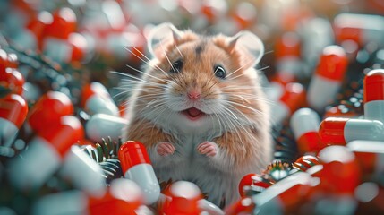 Wall Mural - A Hamster in a Sea of Pills