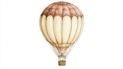 Watercolor depiction of a hot air balloon tethered to the ground, ready for ascent, isolated on white background