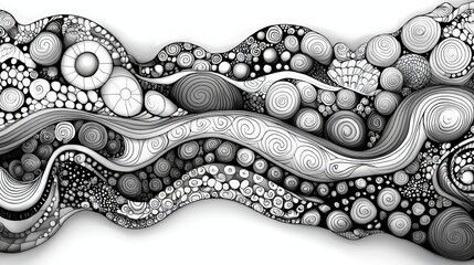 Leinwandbilder - A dynamic array of swirling lines and circular shapes creates a captivating black and white abstract composition