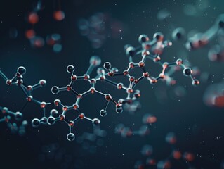 An intricate molecular protein structure graphic showing the interaction of atoms and chemical bonds.