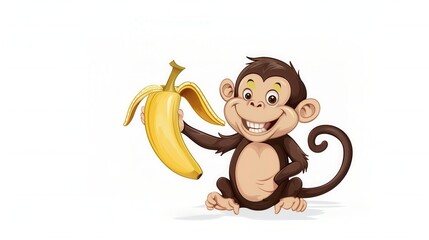 Cute cartoon character monkey and banana fruit