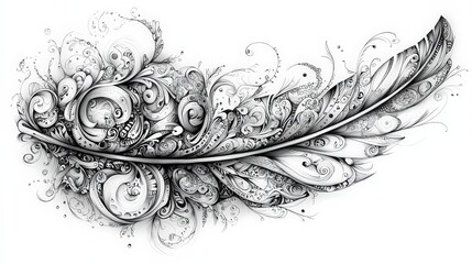 Leinwandbilder - A detailed feather illustration filled with swirling patterns and floral motifs demonstrating a unique artistic style