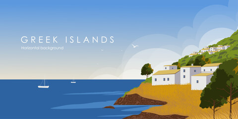 Sticker - Greece island background, horizontal banner