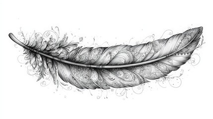 Fototapete - A beautifully detailed feather features elaborate swirling patterns and fine lines, showcasing artistic craftsmanship and creativity