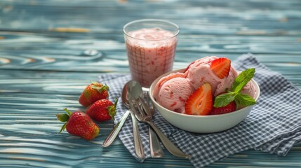 Closeup view of tasty strawberry ice cream.