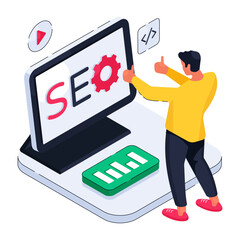 Sticker - Conceptual isometric design illustration of search engine optimization 

