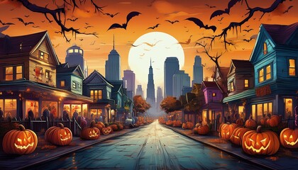 Halloween celebrations in a large city