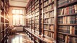 © Mystery - illustration of bookshelf in library with blurred background
