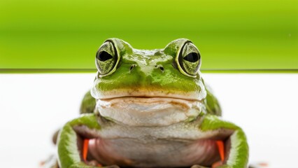 Sticker - A close up of a frog sitting on the ground with its eyes closed, AI