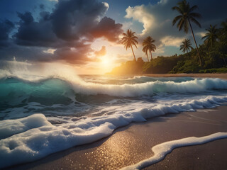 Wall Mural - sunset on the beach,beach with palm trees