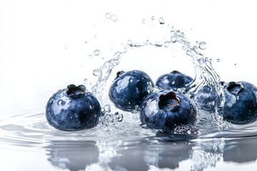 Chandler Blueberry falling into the water with a splash on a white background