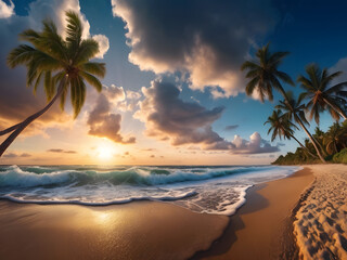 Wall Mural - sunset on the beach,beach with palm trees