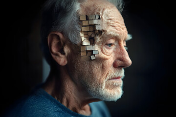 Poster - senior man with fragmented head, the ravages of dementia