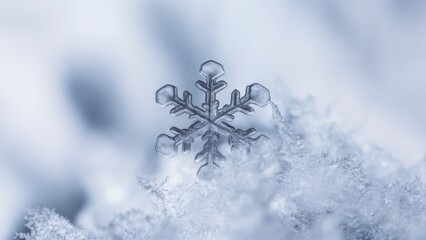 Wall Mural - A snowflake is shown in the middle of a pile of ice, AI