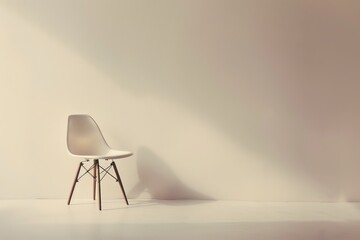 Leinwandbilder - This image features a minimalist white chair set against a plain wall backdrop, symbolizing simplicity, solitude, and modern interior design in an empty space.