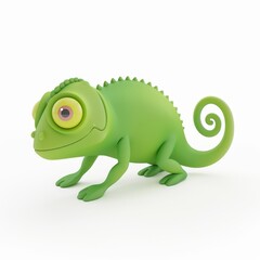 Canvas Print - Green chameleon character in 3D style on a white background
