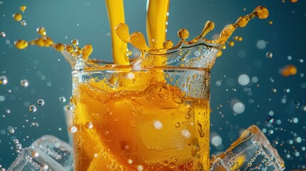 Fresh orange fruit with juice splash closeup view