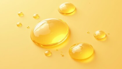 Poster -  Golden droplets of liquid on a yellow background