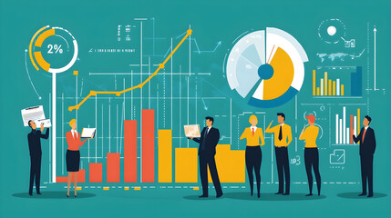 Wall Mural - Labor Market Trends Shown by Employment Rates and Workforce Statistics - An illustration of employment rates and workforce statistics with accompanying graphs, depicting labor market trends