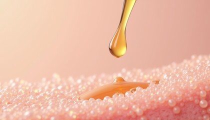 Poster -  Golden droplet on pink foamy surface