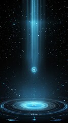 futuristic blue light beam shining down in a digital space with stars