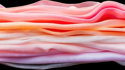 Sticker -   A close-up of a pink, white, and orange wave pattern on a black paper background