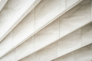Poster - An abstract pattern featuring white concrete panels arranged in diagonal lines, showcasing a minimalist and modern architectural style that emphasizes geometric designs.