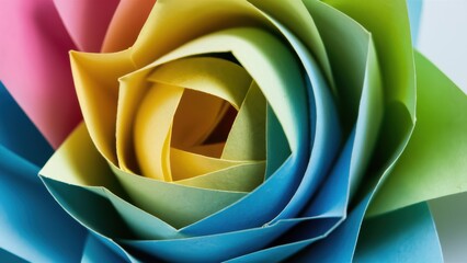 Sticker - A close up of a colorful paper flower with many colors, AI