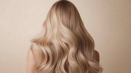 Canvas Print - blonde hair, back side of young woman with long blonde hair isolated on beige, hair care