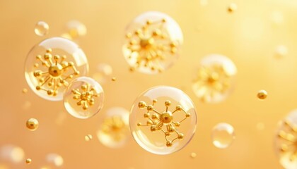 Poster -  Golden bubbles floating in a warm inviting atmosphere