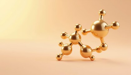  Golden molecular model sculpture 3D rendering