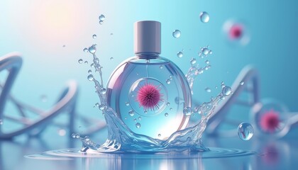 Canvas Print -  Elegance in a splash  A perfume bottle in motion