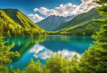 Wall Mural - breathtaking landscapes showcasing untouched natural beauty majestic lush pristine clear skies, mountain, forest, lake, sky, scenery, wilderness