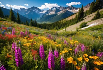 Wall Mural - vibrant landscape showcasing breathtaking beauty lush colorful majestic mountains under clear blue sky, rainbow, lgbtq, lgbt, pride, love, equality, nature