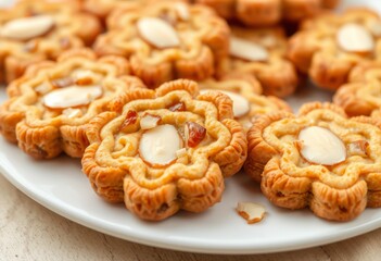 Florentine cookie pieces lacy and caramelized with visible slice