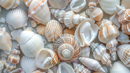 Close-up image of various sea shells