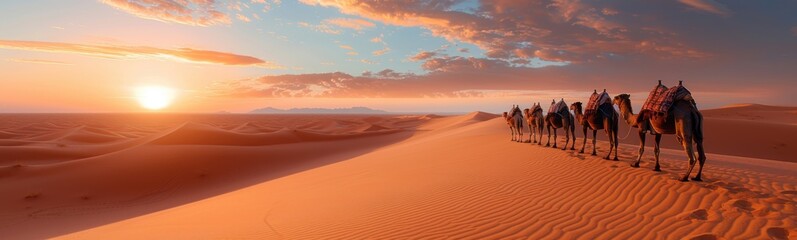 camels desert background , animal background, banner, copy space, travel concept