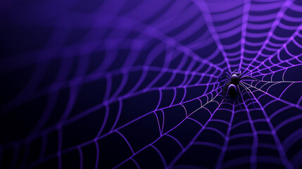 A dark gradient background blending black and deep purple with subtle spider web patterns and geometric shapes like hexagons and triangles 