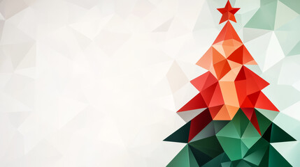 Wall Mural - Abstract background with red and green triangles forming a Christmas tree on a gradient from white to deep green 